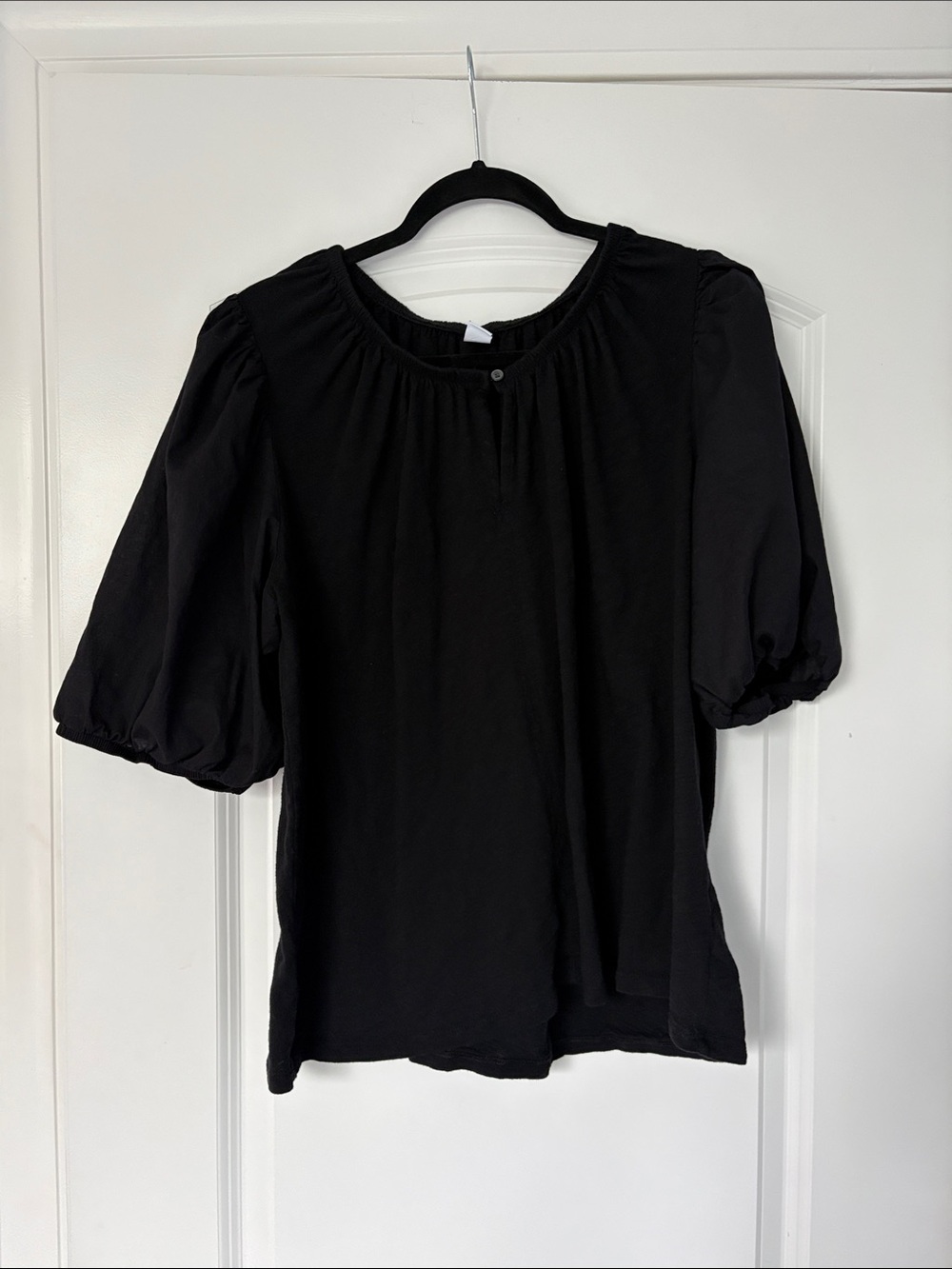 Black Puff-Sleeve Women's Top